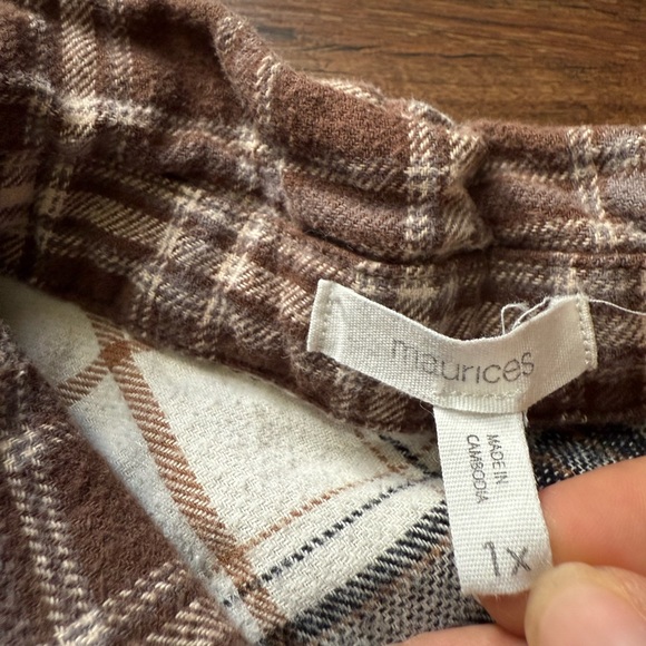 Maurices Cabin Plaid Boyfriend Button Up Shirt Mixed Flannel 1X - Picture 4 of 4